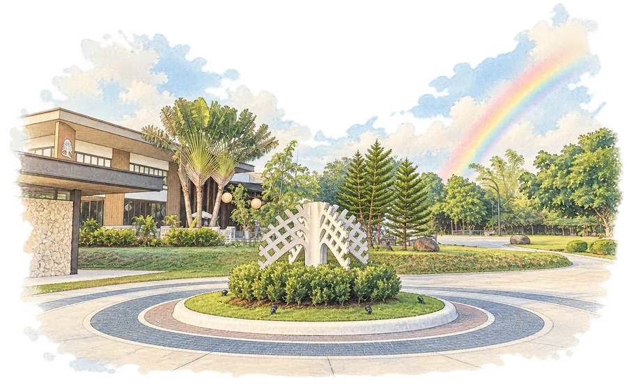 Illustration of the garden entrance at Solaya Resort